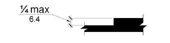 Elevation drawing of a change in level between the surfaces of two parallel planes with a vertical edge that is 1/4 inch (6.4 mm) high maximum.