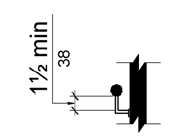 A handrail with brackets attached to the bottom surface is shown in cross section.  The horizontal projection of the bracket from the wall is 1 1/2 inches (38 mm) below the bottom of the handrail.