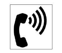 Pictogram of a telephone handset in profile with radiating sound waves.