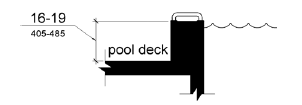 An elevation drawing shows the height of a transfer wall as 16 to 19 inches (405 to 485 mm) measured from the deck.